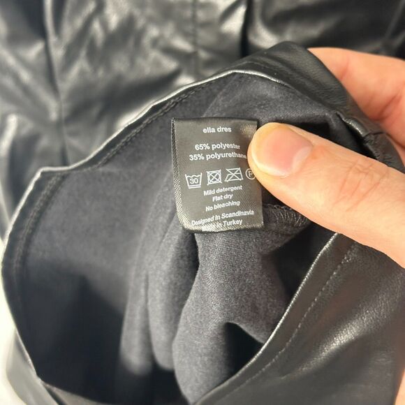 NEW OW Intimates Ella Mini Dress L Black Womens Faux Leather Button Front Collar - Picture 7 of 9
